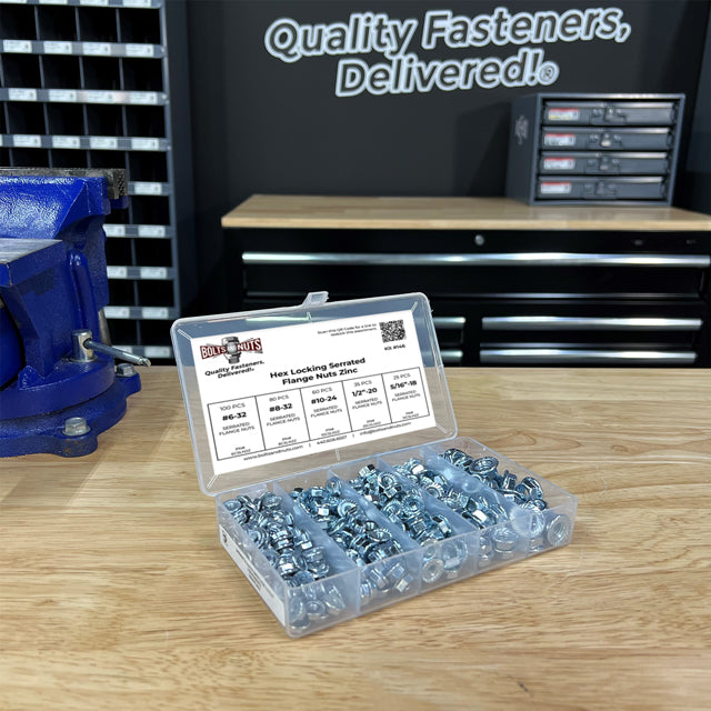 #6 #8 #10 1/4" 5/16" Coarse Case Hardened Serrated Hex Flange Nut Assortment - 301 PCS