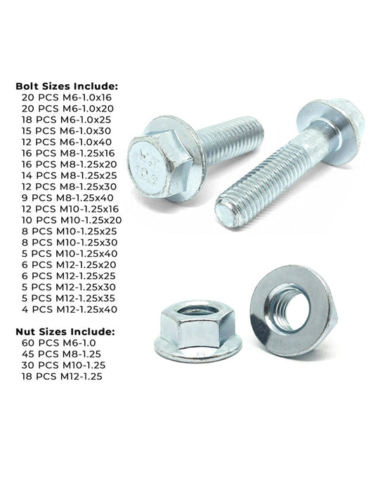 Metric Class 10.9 JIS Hex Flange Frame Bolts & Nuts Assortment M6-M12 375 PCS