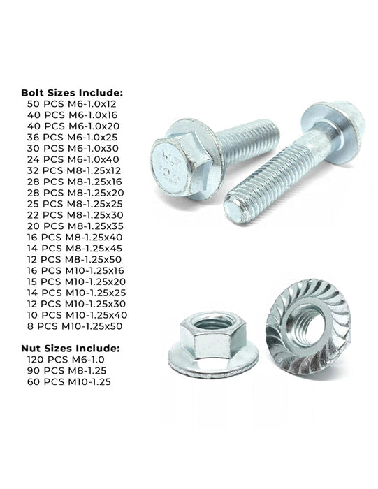 Metric Class 10.9 JIS Hex Flange Frame Bolts & Serrated Nuts Assortment M6-M10 763 PCS