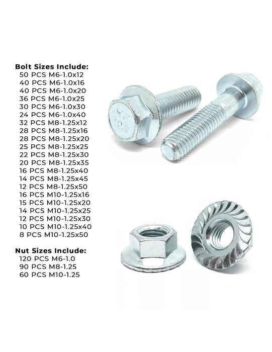 Metric Class 10.9 JIS Hex Flange Frame Bolts & Serrated Nuts Assortment M6-M10 762 PCS