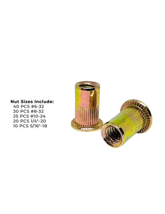 Small Flange Knurled Body Rivet Nut Assortment - 125 PCS