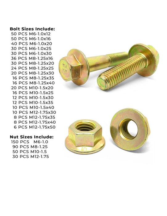 Metric Class 8.8 Hex Flange Bolts & Nuts Assortment - 765 PCS