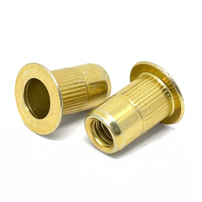 #10-24 (.020-.130) Steel Large Flange Knurled Body Rivet Nut Zinc Yellow