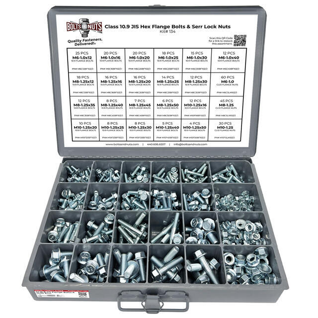 Metric Class 10.9 JIS Hex Flange Frame Bolts & Serrated Nuts Assortment M6-M10 402 PCS