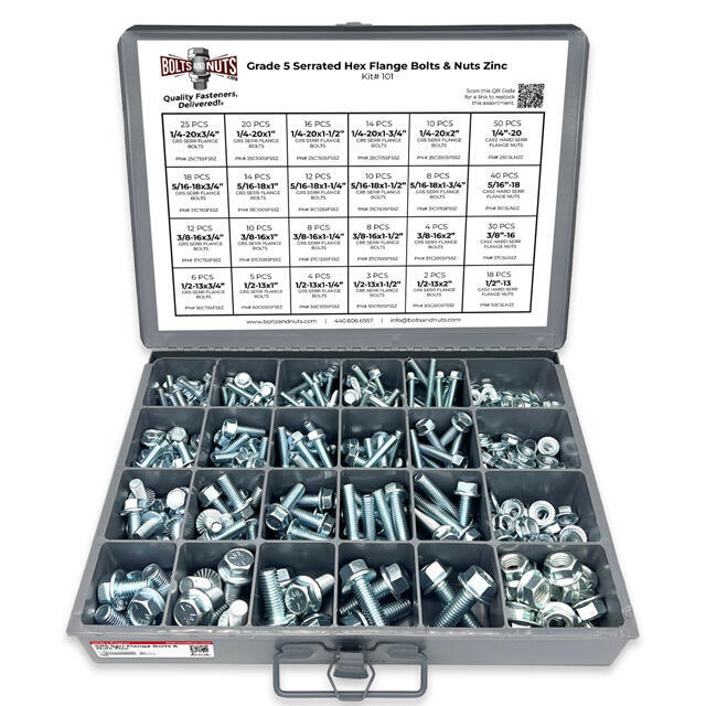 Inch Grade 5 Serrated Hex Flange Bolts & Lock Nuts Assortment - 348 PCS