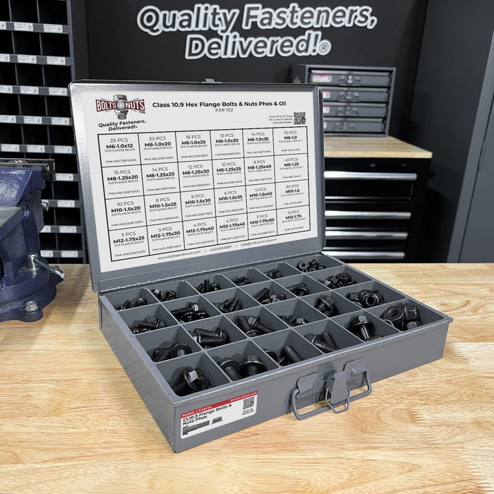 Metric Class 10.9 Hex Flange Frame Bolts & Nuts Assortment Phos & Oil - 370 PCS