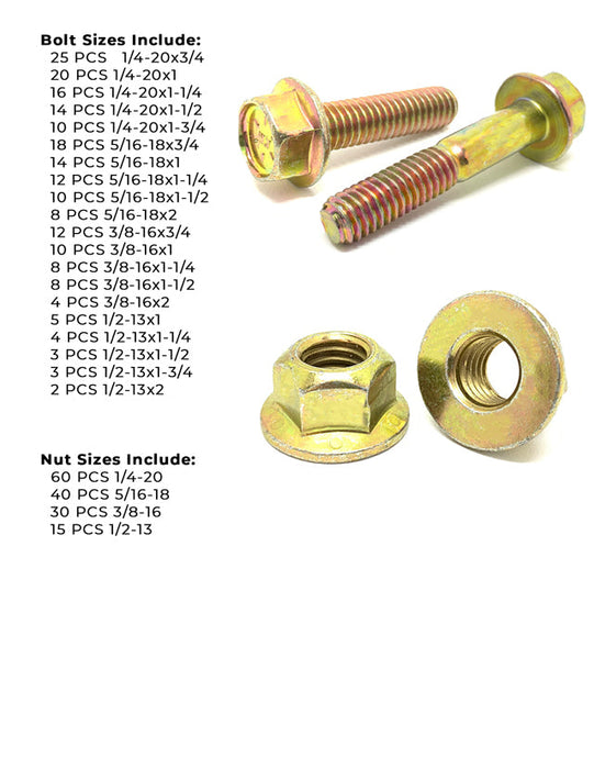 Inch Grade 8 Hex Flange Frame Bolts & Lock Nuts Yellow Assortment - 352PCS