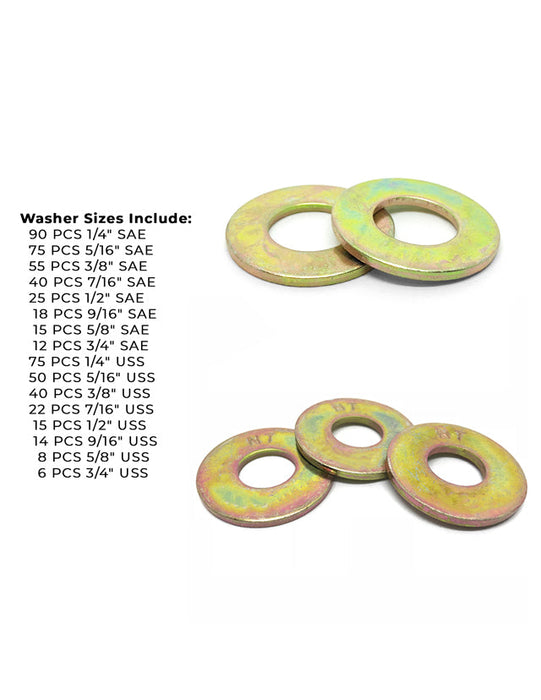 Grade 8 SAE & USS Flat Washers Zinc Yellow - 561 pcs
