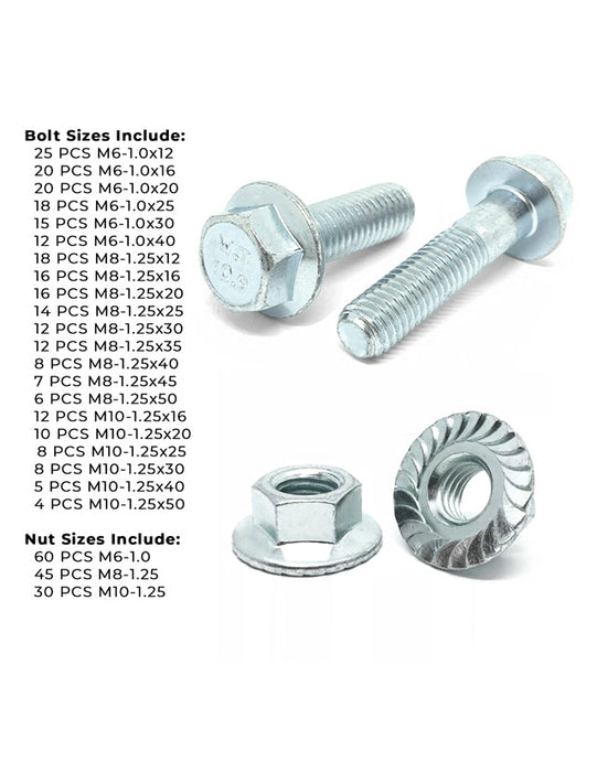 Metric Class 10.9 JIS Hex Flange Frame Bolts & Serrated Nuts Assortment M6-M10 402 PCS