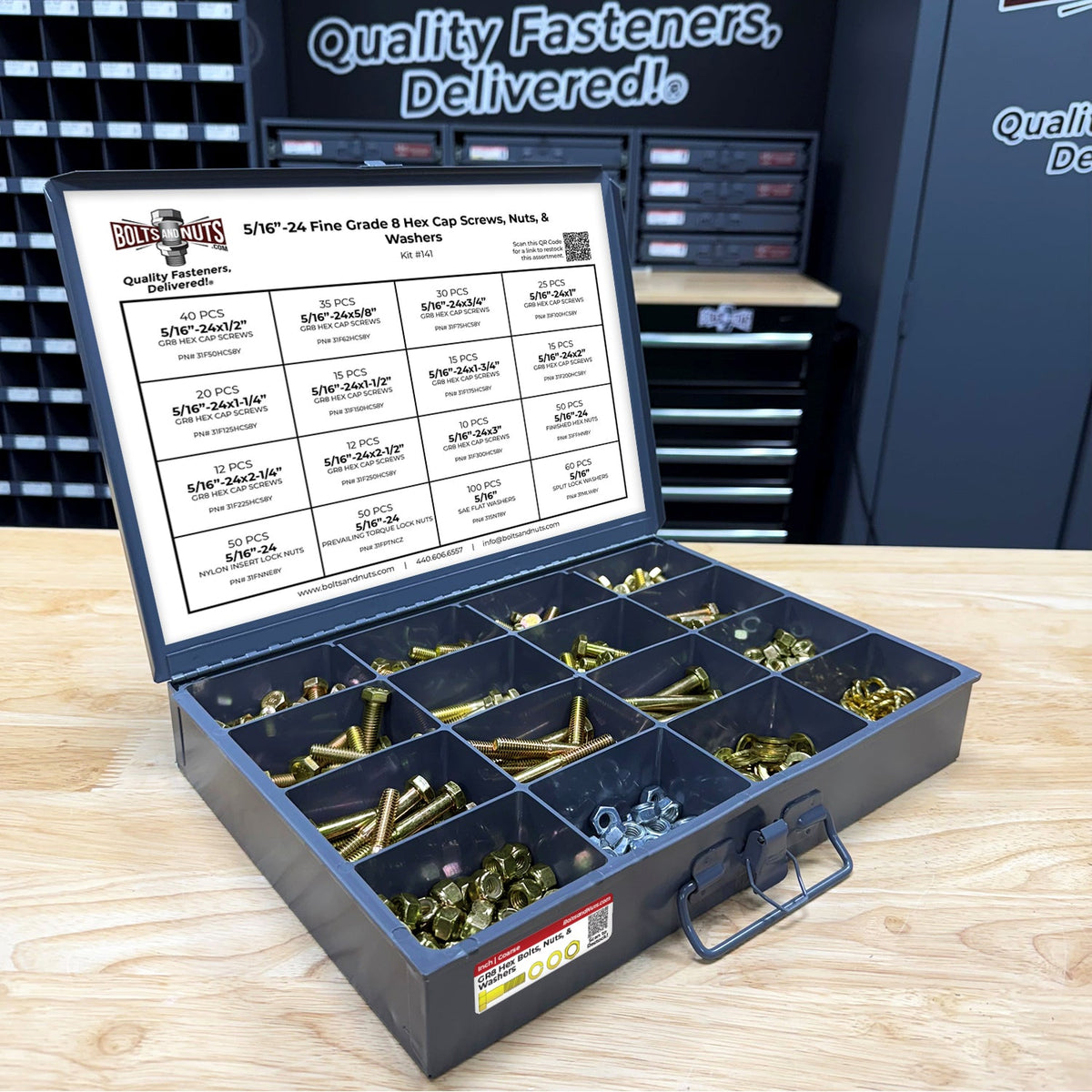 5/16"-24 Fine Grade 8 Hex Cap Screws, Nuts, & Washers - 540 PCS