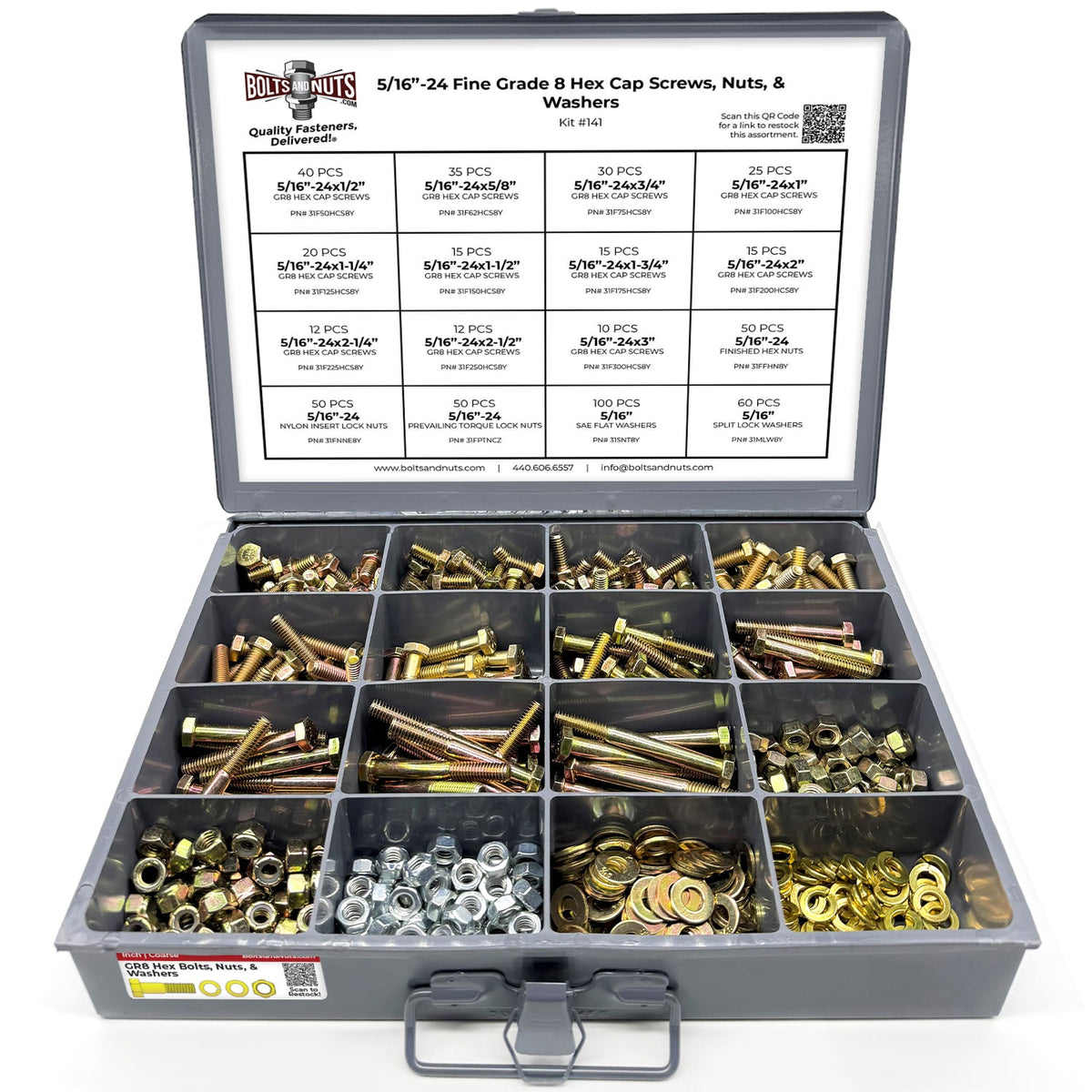 5/16"-24 Fine Grade 8 Hex Cap Screws, Nuts, & Washers - 540 PCS