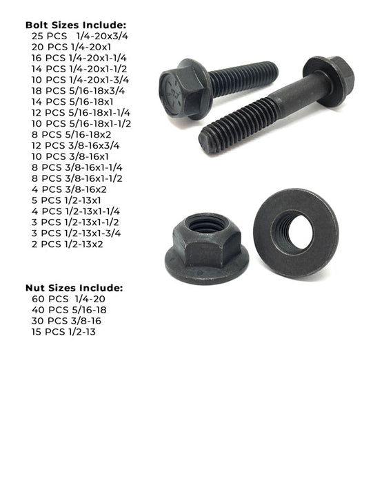 Inch Grade 8 Hex Flange Frame Bolts & Lock Nuts Black Assortment - 352 PCS