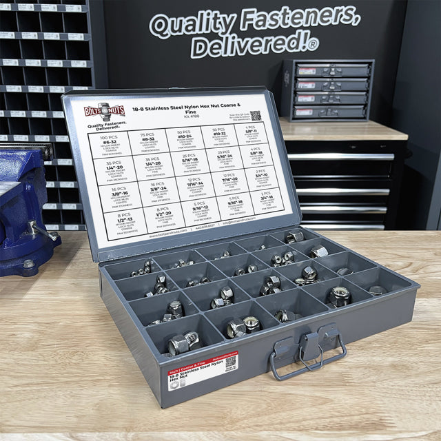 Inch Stainless Steel Nylon Insert Hex Nut Coarse & Fine - 490 pcs