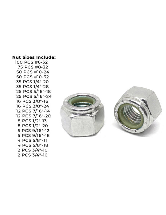 Inch Stainless Steel Nylon Insert Hex Nut Coarse & Fine - 490 pcs