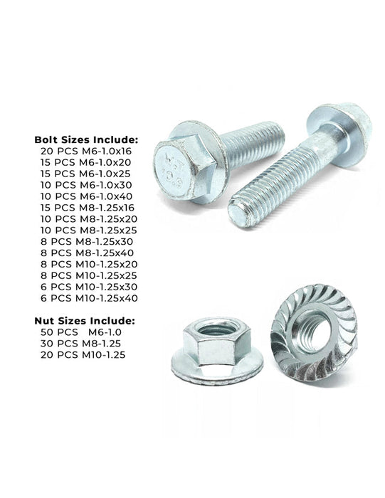 Metric Class 10.9 JIS Hex Flange Bolts & Nuts Assortment - 248 PCS