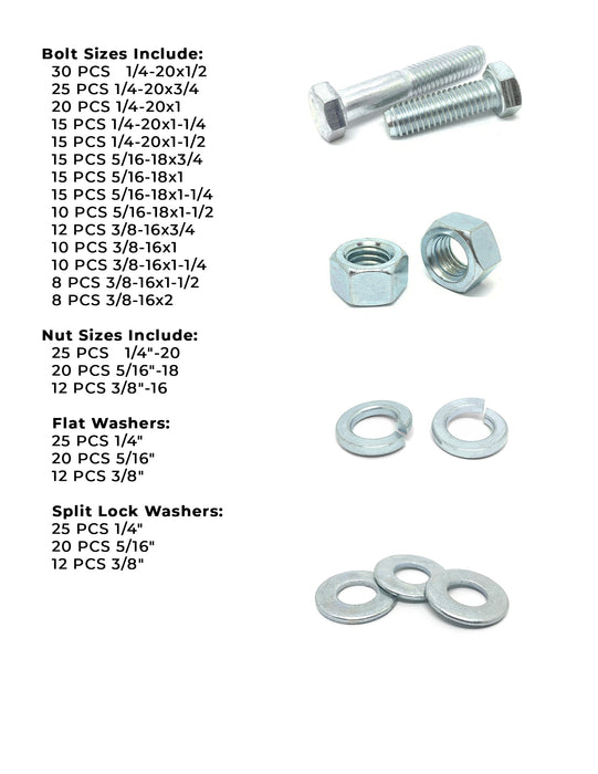 Inch Grade 5 Hex Cap Screws, Hex Nuts, Flat & Lock Washers - 380 PCS