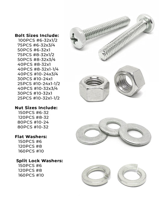 Inch Stainless Steel Phillips Pan Head Machine Screws, Hex Nuts, Flat & Lock Washers - 1921 PCS