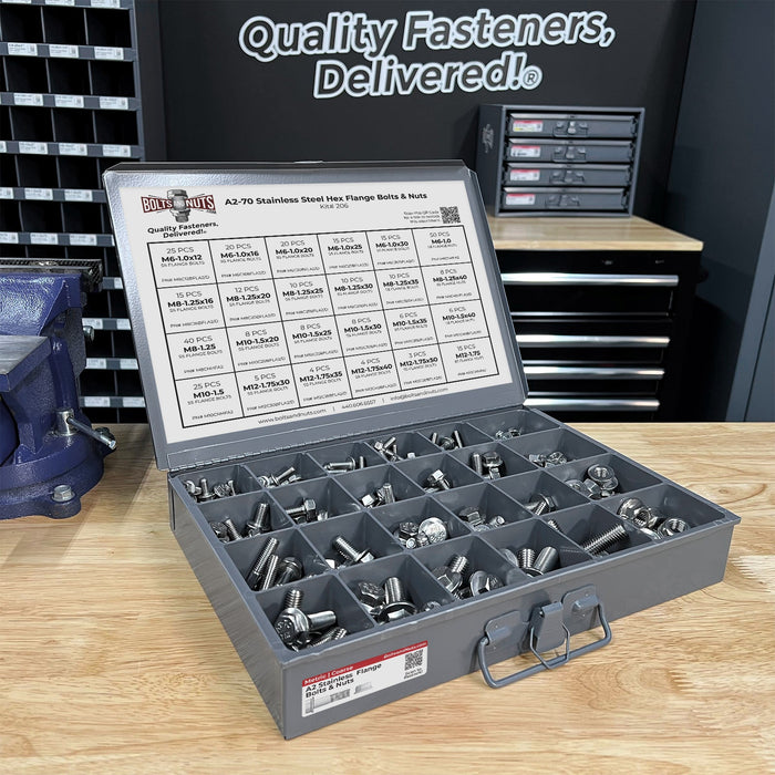 Metric A2 Stainless Steel Hex Flange Bolts & Nuts Assortment - 343 PCS