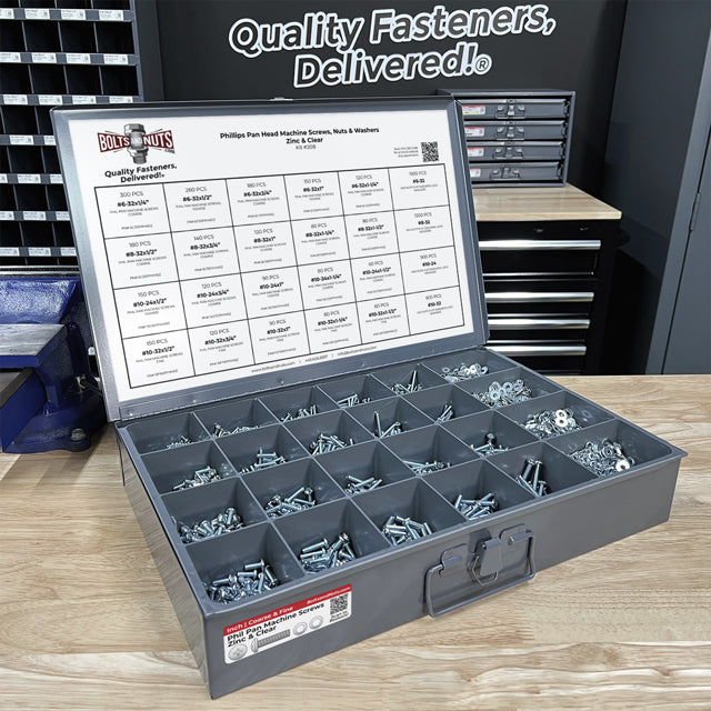 Inch Phillips Pan Head Machine Screws, Hex Nuts, Flat & Lock Washers - 7111 PCS