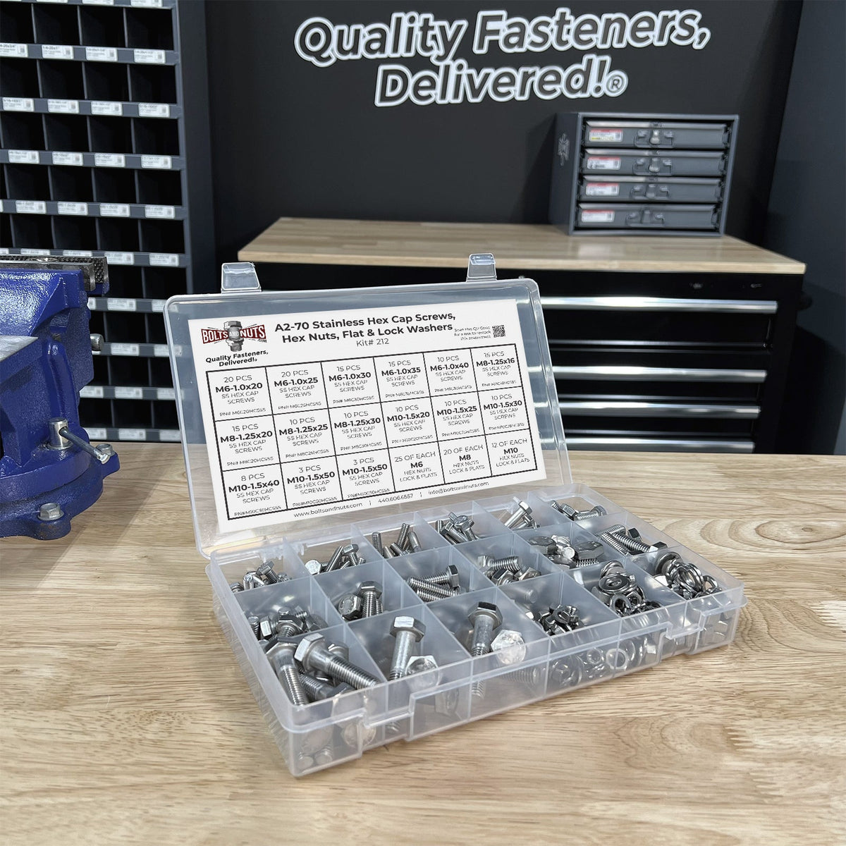 Metric A2 Stainless Steel Hex Cap Screws, Hex Nuts, Flat & Lock Washers - 341 PCS