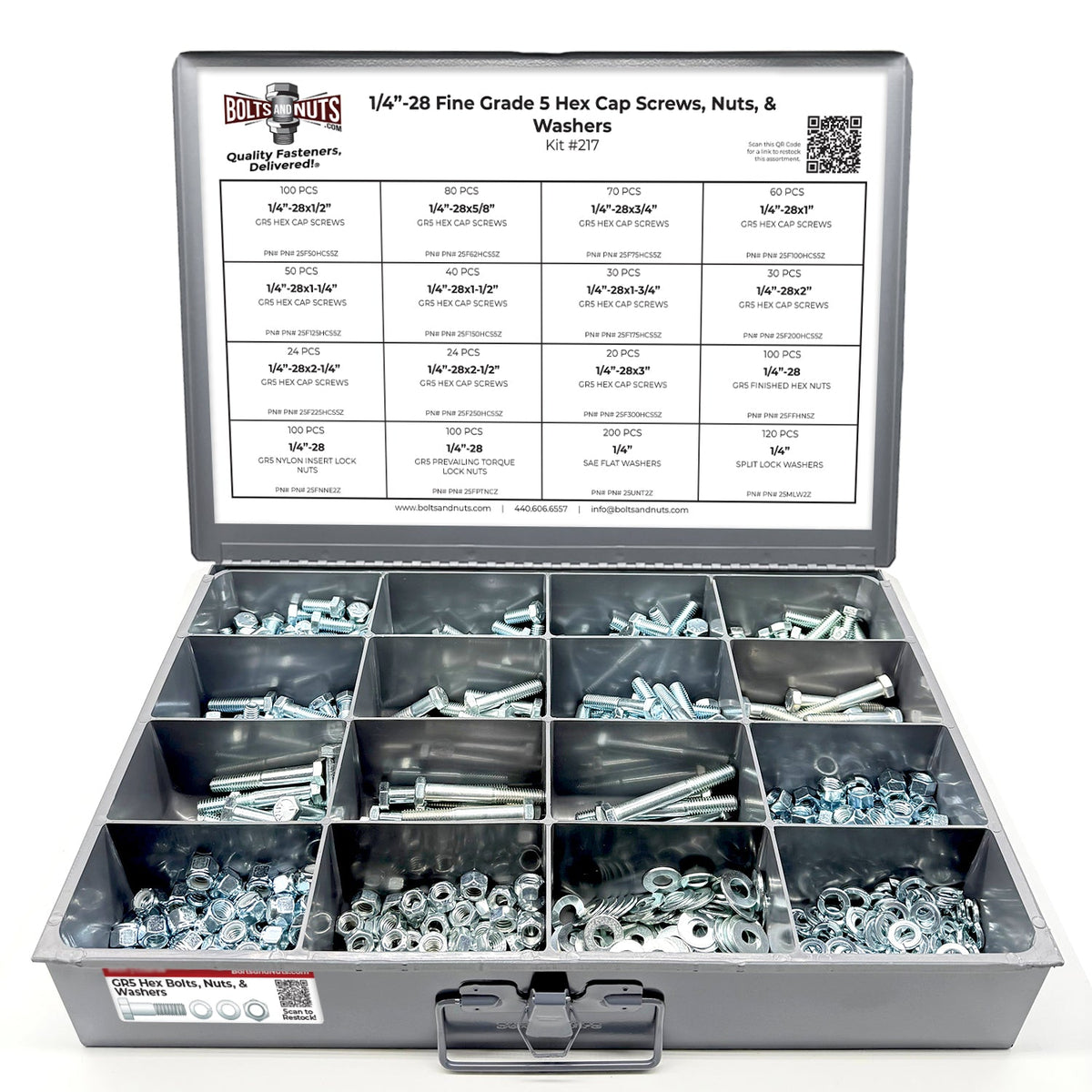 1/4"-28 Fine Grade 5 Hex Cap Screws, Nuts, & Washers - 1149 PCS
