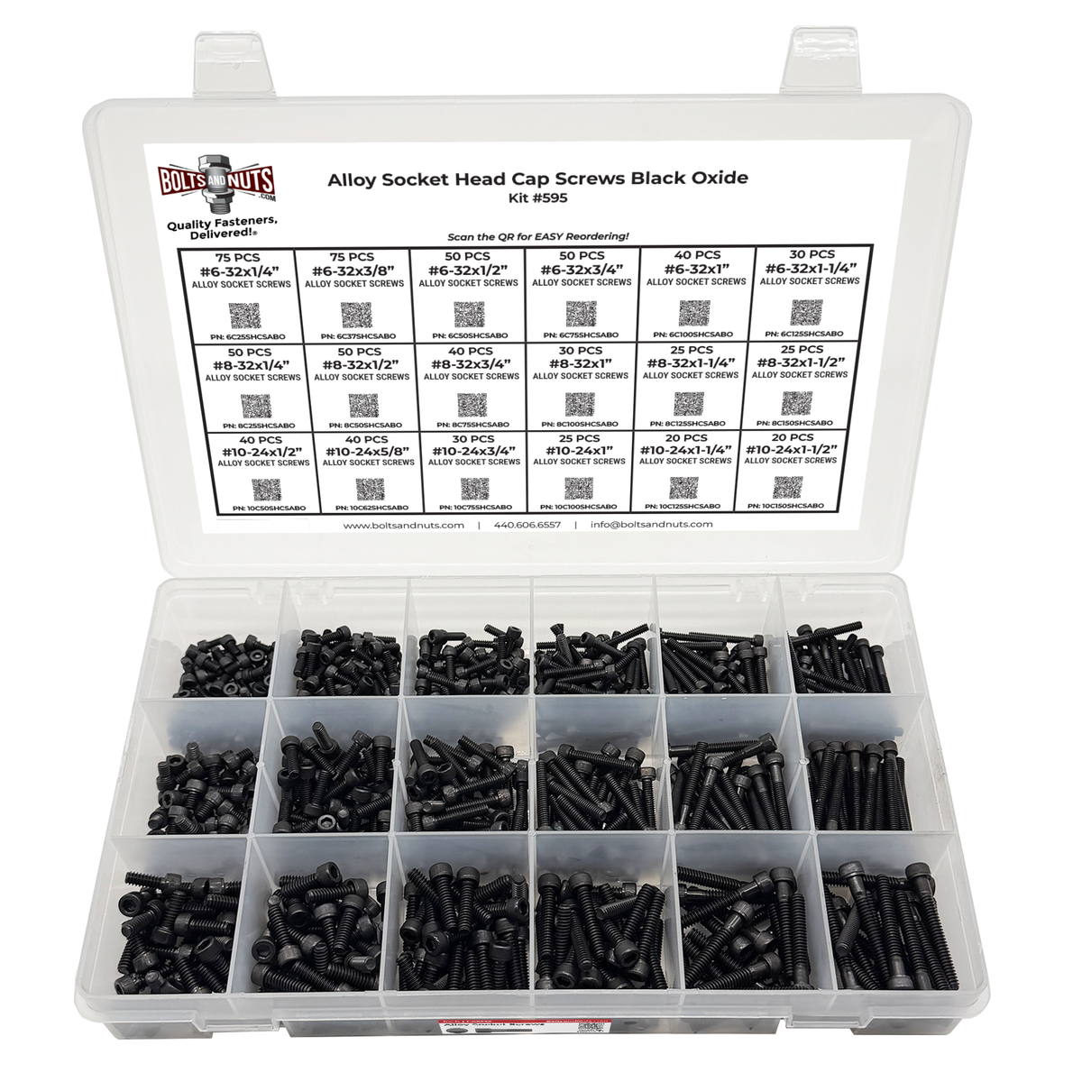 Assortment Kit #595 (716Pcs.)  Small Alloy Socket Head Cap Screws Black Oxide #6 #8 #10