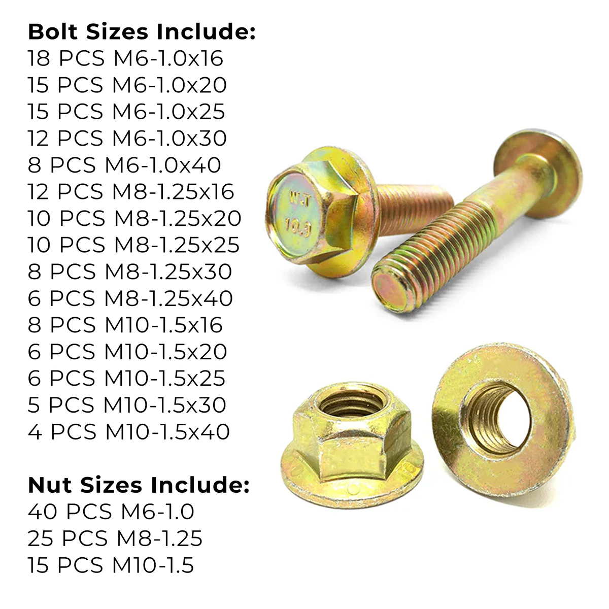 Assortment Kit #603 (224Pcs.) DIN Grade 10.9 Metric Flange Screws & Class 10 Flange Locknuts - Zinc Yellow Finish