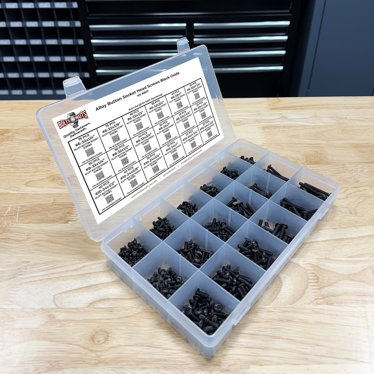 Assortment Kit #607 (716Pcs.)  Small Alloy Button Socket Head Cap Screws Black Oxide #6 #8 #10
