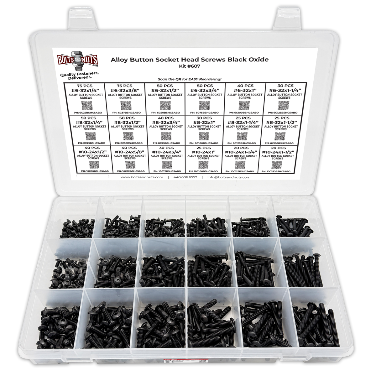 Assortment Kit #607 (716Pcs.)  Small Alloy Button Socket Head Cap Screws Black Oxide #6 #8 #10