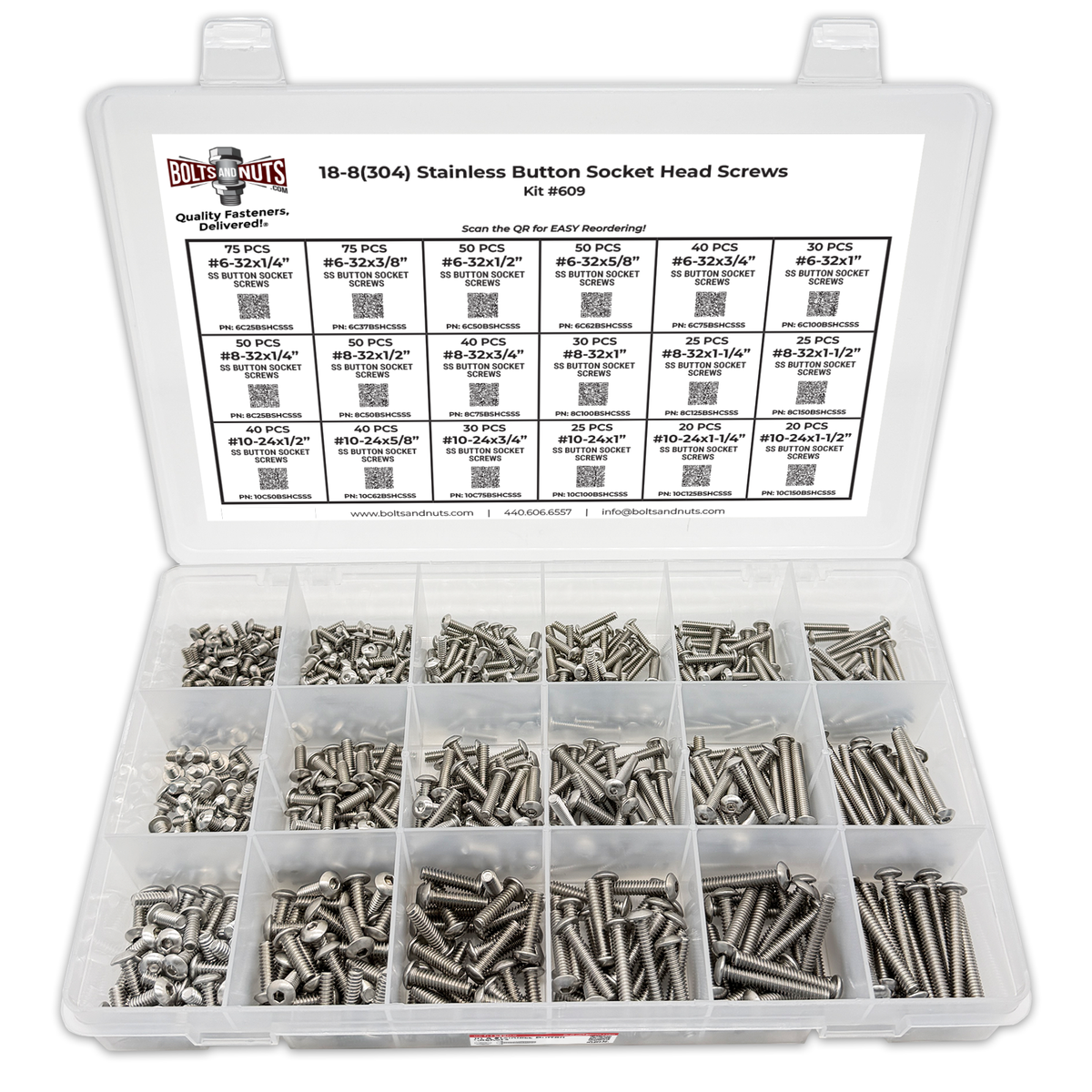 Assortment Kit #609 (716Pcs.)  Small Inch 18-8 Stainless Steel Button Socket Cap Screws #6 #8 #10