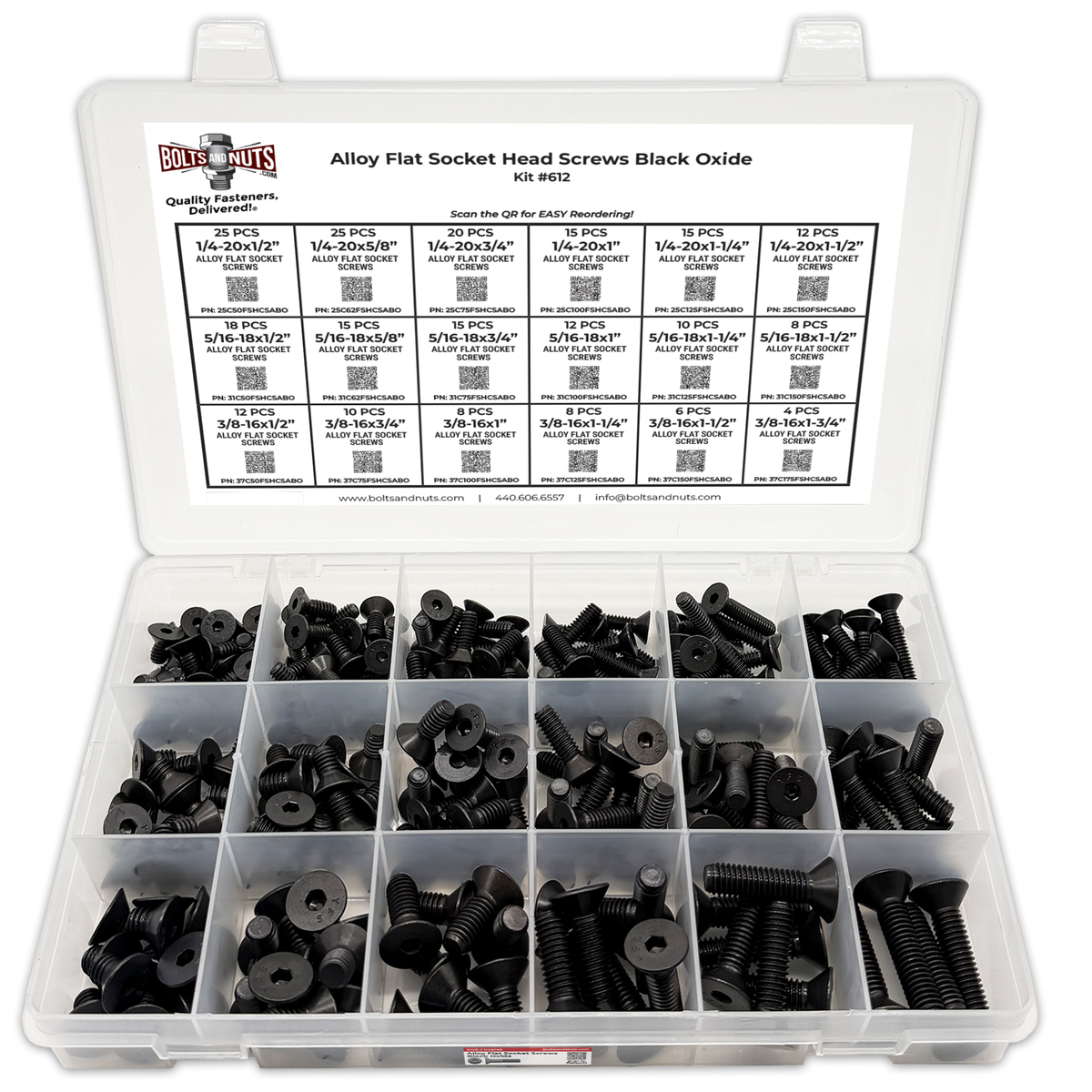 Assortment Kit #612 (239Pcs.)  Alloy Flat Socket Head Cap Screws Black Oxide 1/4 5/16 3/8