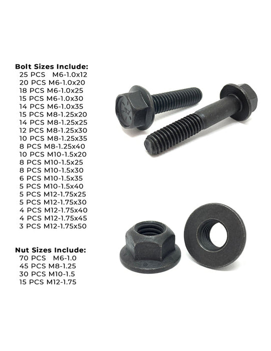 Metric Class 10.9 Hex Flange Frame Bolts & Nuts Assortment Phos & Oil - 369 PCS