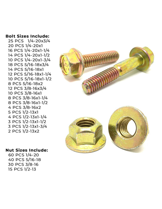 Inch Grade 8 Hex Flange Frame Bolts & Lock Nuts Yellow Assortment - 351PCS