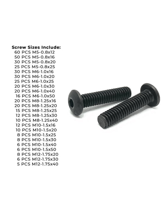 Metric 12.9 Alloy Allen Button Head Socket Cap Screws Bolts Black Oxide Assortment - 453 PCS