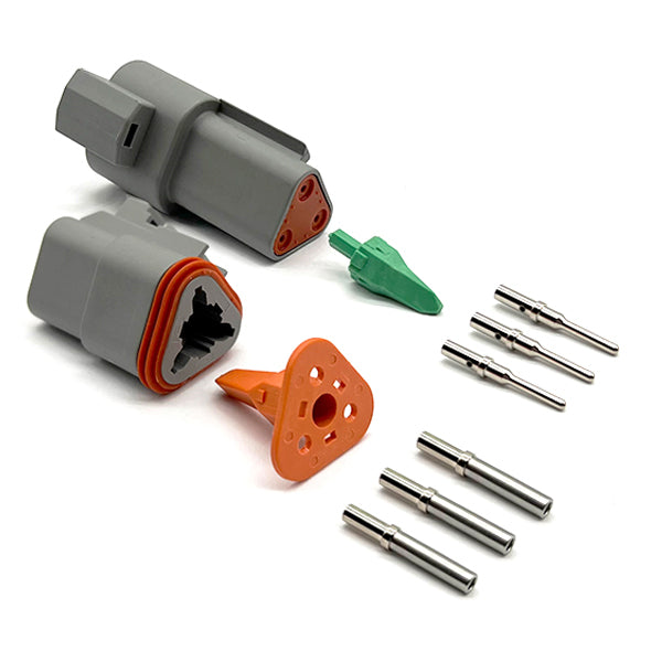 (1 Set) 3 Pin DT Water Proof Connector Assembly, Plug, Recepticle, Wedgelocks, Pins and Sockets