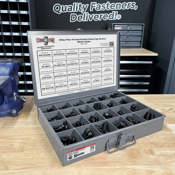 Inch Alloy Allen Fine Thread Socket Head Cap Screws Bolts Black Oxide Assortment - 453 PCS