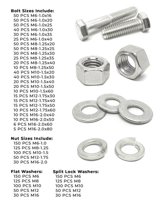 Metric Class A2 Stainless Coarse Hex Cap Screws, Hex Nuts, Flat & Lock Washers - 2012 PCS