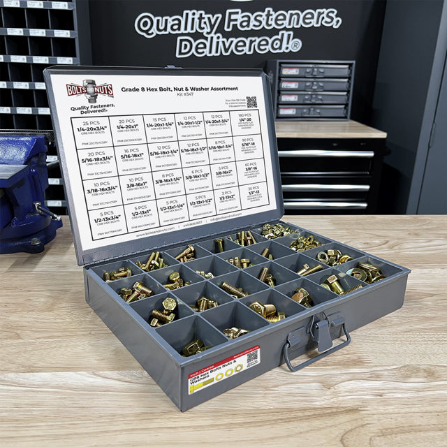 Inch Grade 8 Hex Cap Screws, Hex Nuts, Flat & Lock Washers 1/4", 5/16" 3/8", & 1/2"  - 575 PCS
