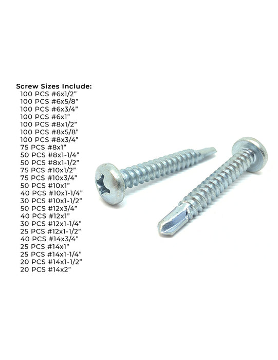 Inch Phillips Pan Head Self Drilling Screws Zinc Assortment - 1421 PCS