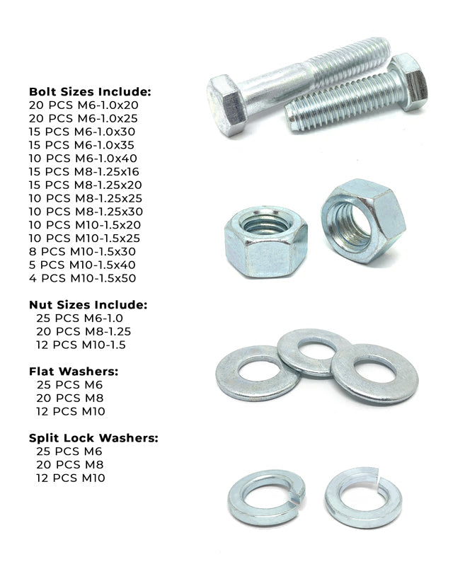 Metric Class 10.9 Hex Cap Screws, Hex Nuts, Flat & Lock Washers - 341 PCS