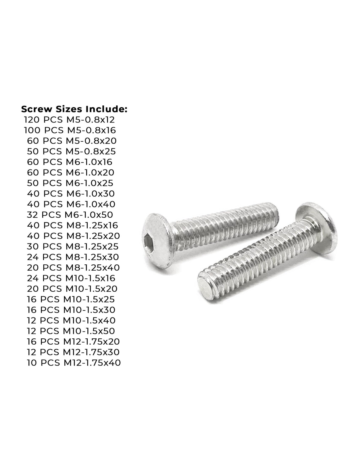 Metric A2-70 Allen Button Head Socket Cap Screws Bolts Stainless Steel Assortment - 904 PCS