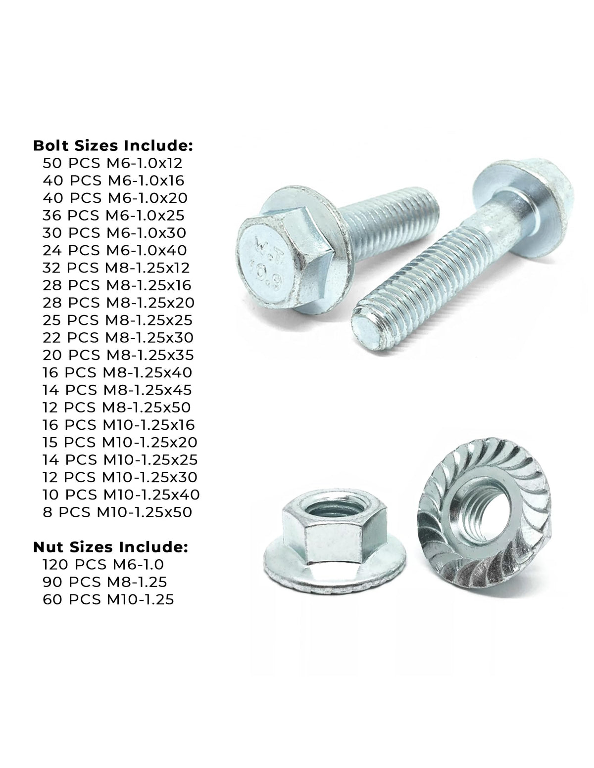 Metric Class 10.9 JIS Hex Flange Frame Bolts & Serrated Nuts Assortment M6-M10 762 PCS
