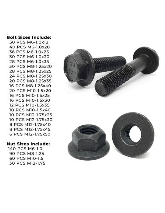 Metric Class 10.9 Hex Flange Frame Bolts & Nuts Assortment - 738 PCS