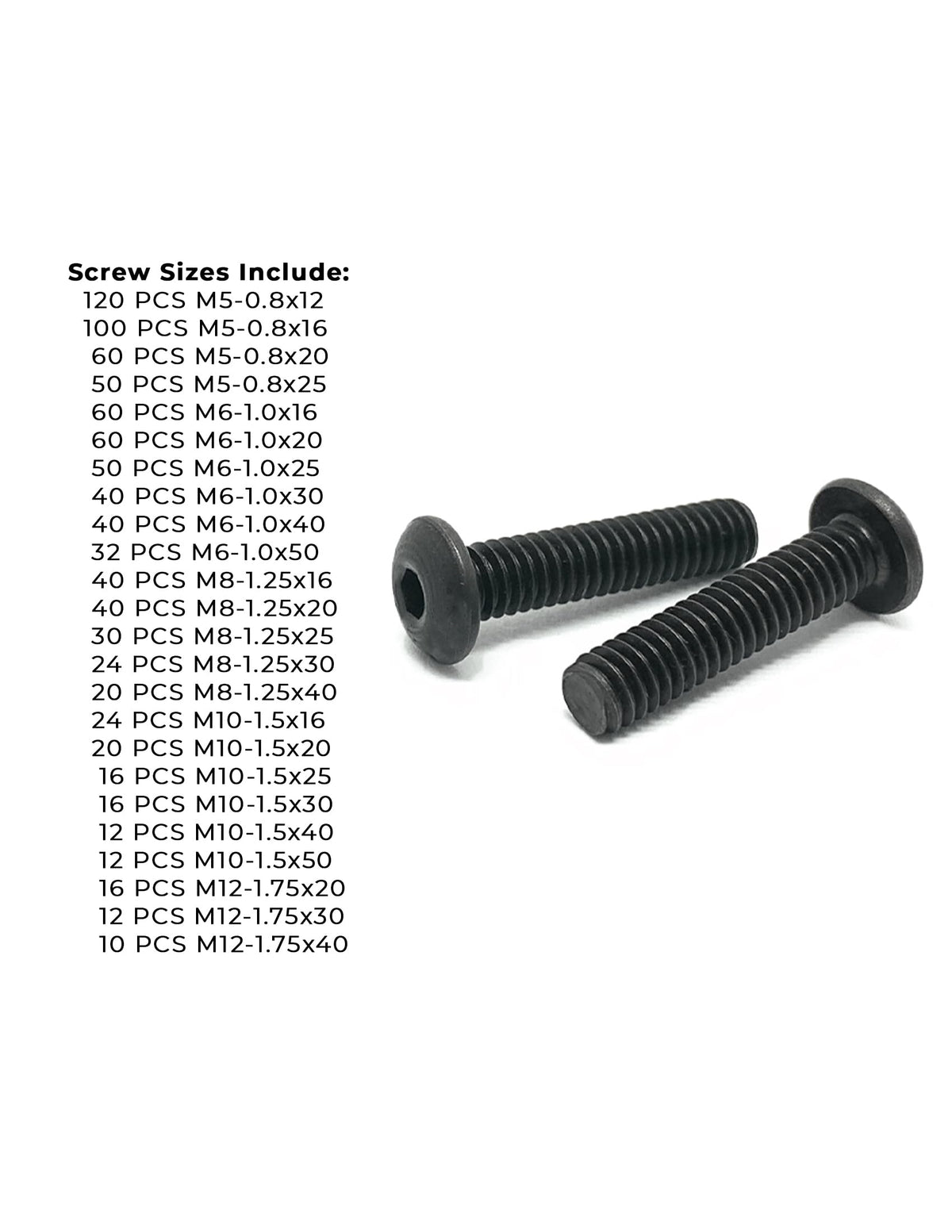 Metric 12.9 Alloy Allen Button Head Socket Cap Screws Bolts Black Oxide Assortment - 904 PCS