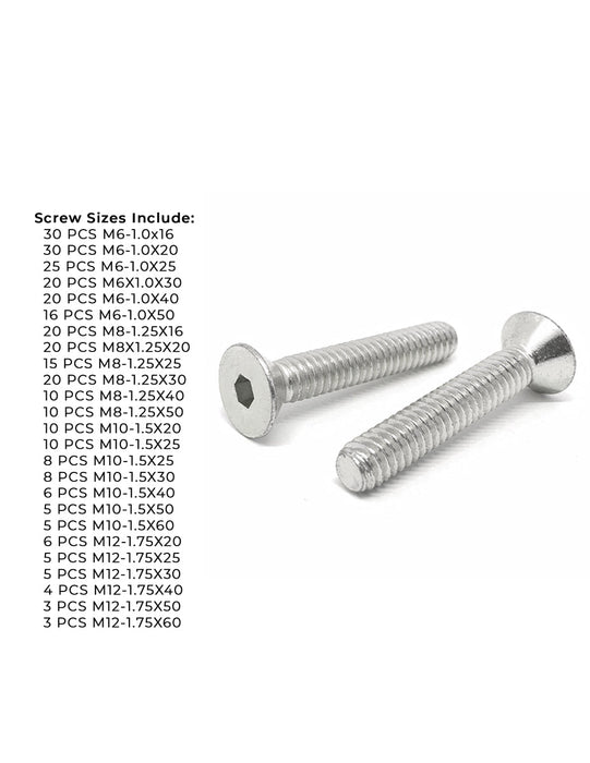 Metric A2-70 Stainless Steel Flat Socket Screws - 305 PCS