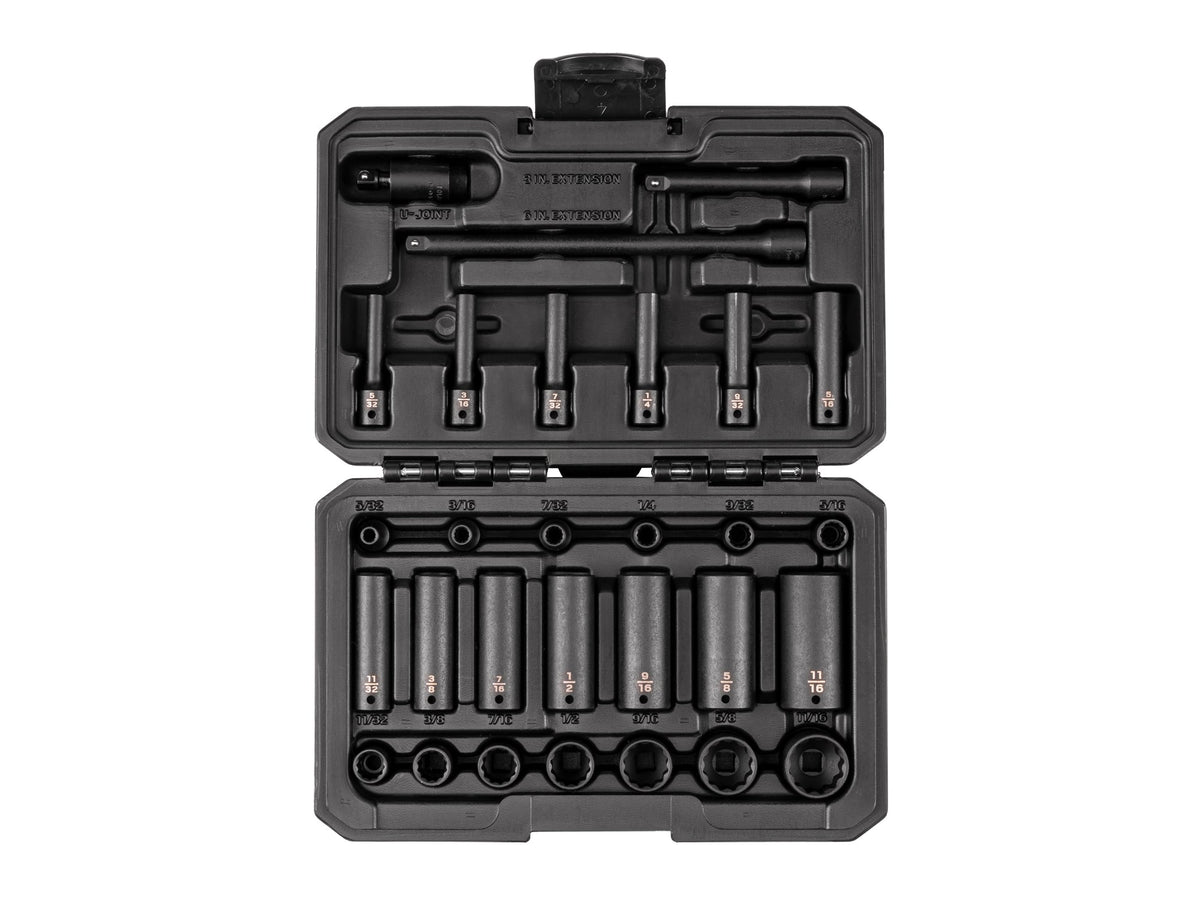 1/4 Inch Drive Shallow 12-Point Impact Socket Set with Case, 29-Piece (5/32 - 11/16 in.)