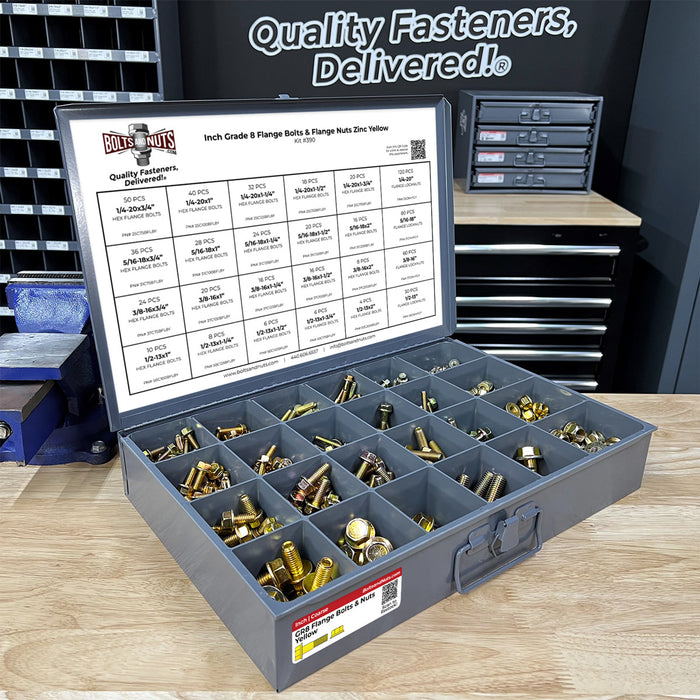 Inch Grade 8 Hex Flange Bolts & Flange Lock Nuts Zinc Yellow Assortment - 693PCS
