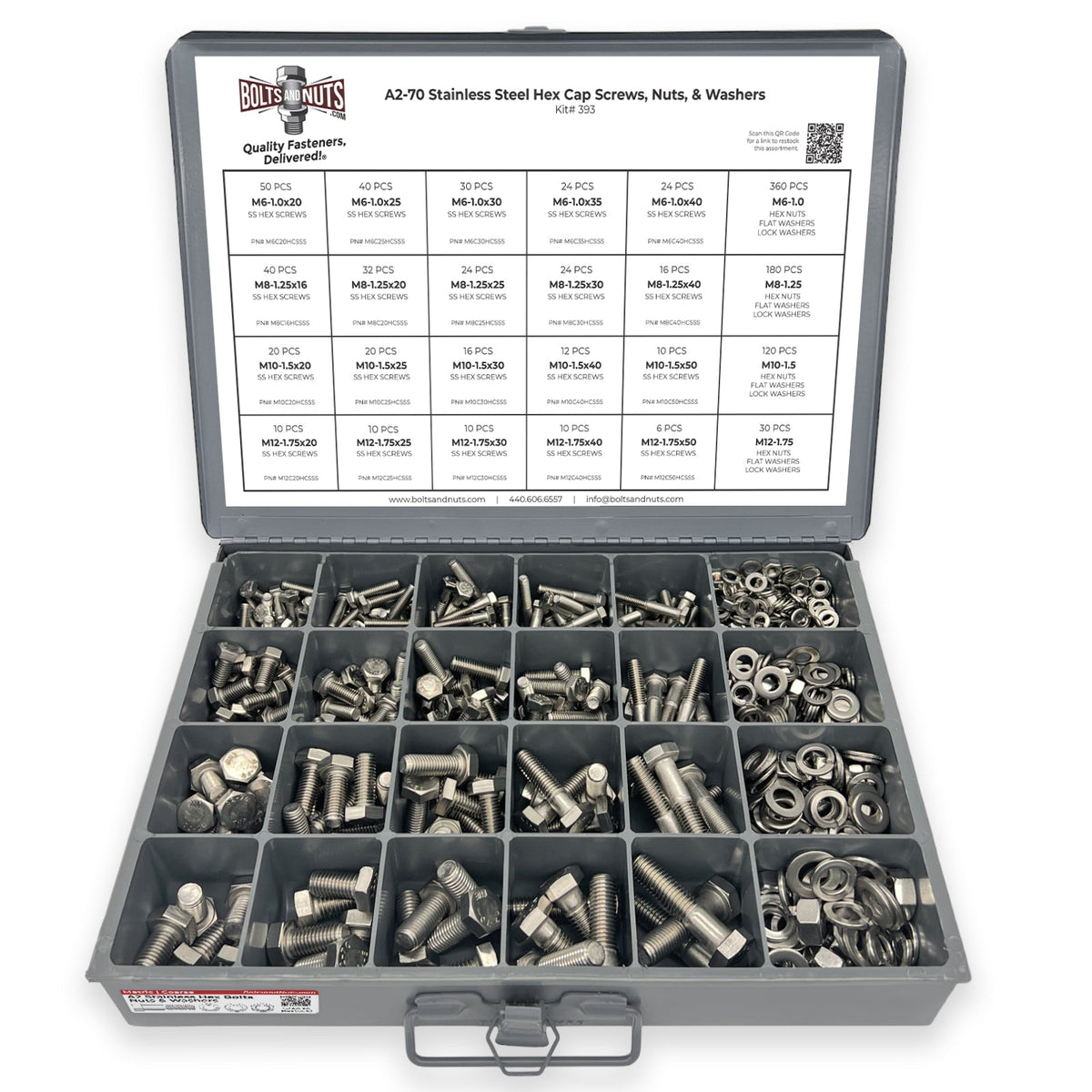 Metric A2 Stainless Steel Hex Cap Screws, Hex Nuts, Flat & Lock Washers - 1118 PCS