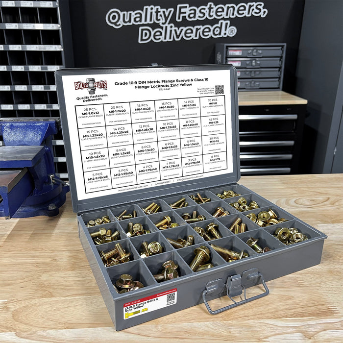 Metric Class 10.9 Hex Flange Frame Bolts & Nuts Assortment Zinc Yellow- 370 PCS