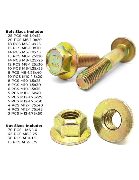 Metric Class 10.9 Hex Flange Frame Bolts & Nuts Assortment Zinc Yellow- 370 PCS